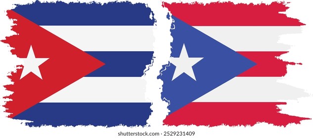 Puerto Rico and  Cuba grunge flags connection, vector