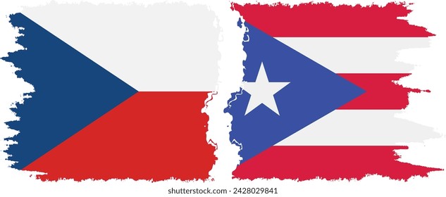 Puerto Rico and Czech grunge flags connection, vector