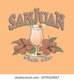 Puerto Rico Destination Cocktail Graphic Vector