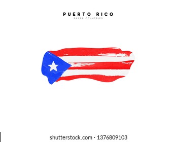 Puerto Rico detailed map with flag of country. Painted in watercolor paint colors in the national flag.
