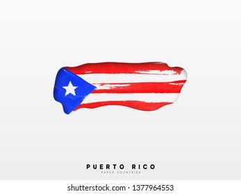 Puerto Rico detailed map with flag of country. Painted in watercolor paint colors in the national flag.