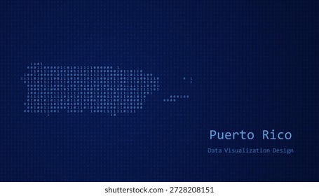Puerto Rico Digital map formed with ones and zeroes for data visualization design
