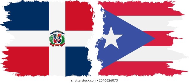 Puerto Rico and Dominican Republic grunge flags connection, vector