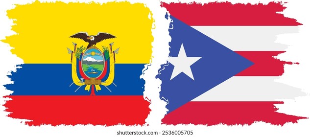 Puerto Rico and Ecuador grunge flags connection, vector