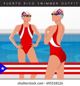 Puerto Rico : Female Swimmers : Swimmers in National Swimsuits : Vector Illustration