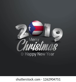 Puerto Rico Flag 2019 Merry Christmas Typography. New Year Abstract Celebration background