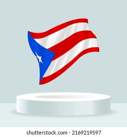 Puerto Rico flag. 3d rendering of the flag displayed on the stand. Waving flag in modern pastel colors. Flag drawing, shading and color on separate layers, neatly in groups for easy editing.