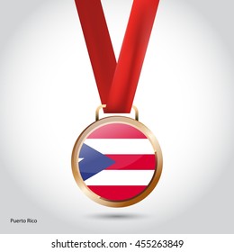 Puerto Rico Flag in Bronze Medal. Vector Illustration. RIO Olympic Game Bronze Medal. Vector Illustration