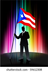 Puerto Rico Flag with Businessman on Abstract Spectrum Background Original Illustration