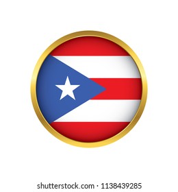 Puerto Rico flag button, Golden on a white background,flag of Puerto Rico Round badge or icon isolated. Vector illustration.