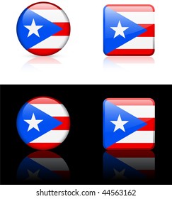 Puerto Rico Flag Buttons on White and Black Background Original Vector Illustration AI8 Compatible