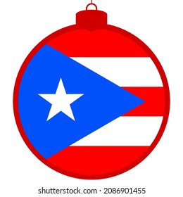 Puerto Rico flag - Christmas ball. Happy New Year and Merry Christmas card. 