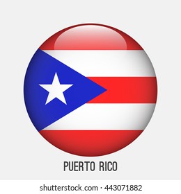 Puerto Rico Flag In Circle Shape. Transparent,glossy,glass Button