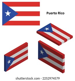 Puerto Rico flag, Country flag, vector set of isometric flat icons, 3D style, different views. Design elements for banners, websites, presentations, infographics, map