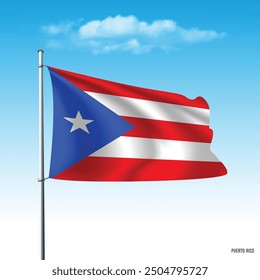 Puerto Rico flag flying on blue sky, vector illustation.