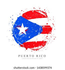 Puerto Rico flag in the form of a large circle. Vector illustration on white background. Brush strokes drawn by hand. Independence Day.