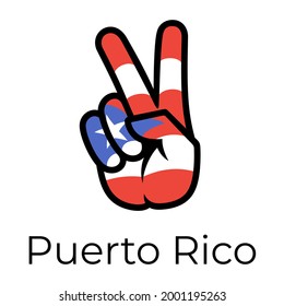 Puerto Rico flag in the form of a peace sign. Gesture V victory sign, patriotic sign, icon for apps, websites, T-shirts, souvenirs, etc., isolated on white background