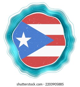 Puerto Rico flag in frame. Badge of the country. Layered circular sign around Puerto Rico flag. Creative vector illustration.