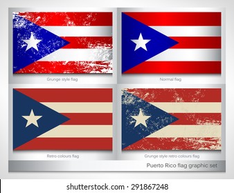 Puerto Rico flag graphic set with a grunge effect texture and retro colors. Grunge effect can be cleaned easily.