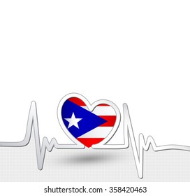 Puerto Rico flag heart and heartbeat line.Patriotic vector background.