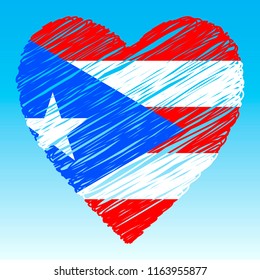 Puerto Rico flag, Heart shape, grunge style.