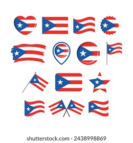 Puerto Rico flag icon set vector isolated on a white background. Puerto Rican Flag graphic design element. Flag of Puerto Rico symbols collection. Set of Puerto Rico flag icons in flat style