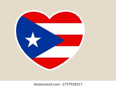 Puerto Rico Flag inside a Heart Icon Symbolizing National Love and Pride, a Patriotic Vector Illustration..