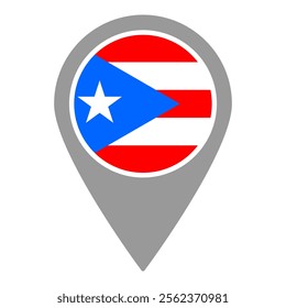 Puerto Rico flag location pin, flag application, Flag on Location Pin, graphic design, map pointer, vector illustration.