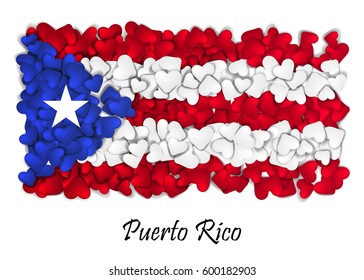 Puerto Rico flag made with lot of hearts. With love from Puerto Rico. Made in Puerto Rico. National independence day of Puerto Rico. Sport team flag.