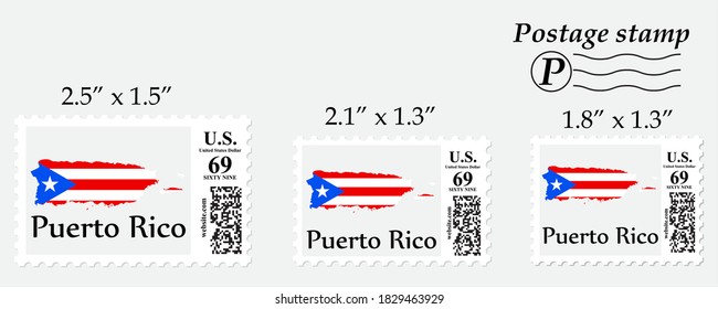 Puerto Rico flag map on postage stamp different size.