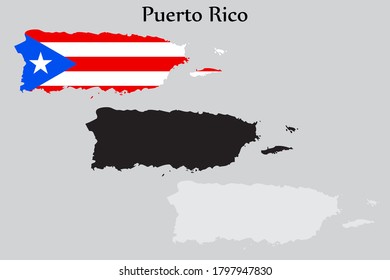 Puerto Rico flag and map shape black and gray color. EPS.file.