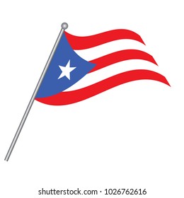 Puerto Rico flag. The national flag of Puerto Rico on a pole. The waving flag. The sign and symbol of the country. Realistic vector on white.
