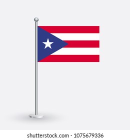 Puerto Rico flag. The national flag of Puerto Rico on a pole. The waving flag. The sign and symbol of the country. Realistic vector on white.