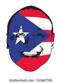 A Puerto Rico flag on a face, isolated against white. 