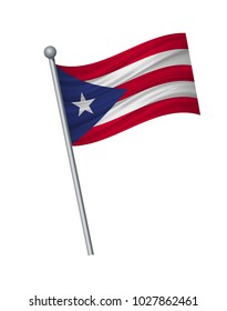 Puerto Rico flag on the flagpole. Official colors and proportion correctly. waving of Puerto Rico flag on flagpole, vector illustration isolate on white background.