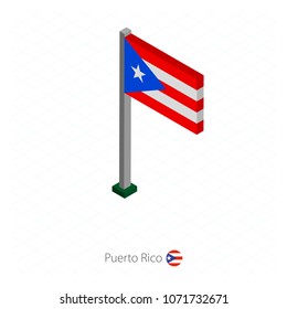 Puerto Rico Flag on Flagpole in Isometric dimension. Isometric blue background. Vector illustration.