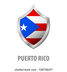 Puerto Rico flag on metal shiny shield vector illustration