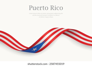 Puerto Rico flag on Waving ribbon. Template for independence day