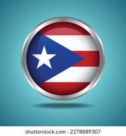 The Puerto Rico flag. Round glossy. Silver frame. Isolated on color gradient background