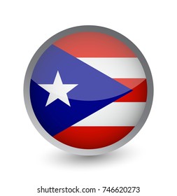 Puerto Rico Flag Round Glossy Icon. Vector illustration.