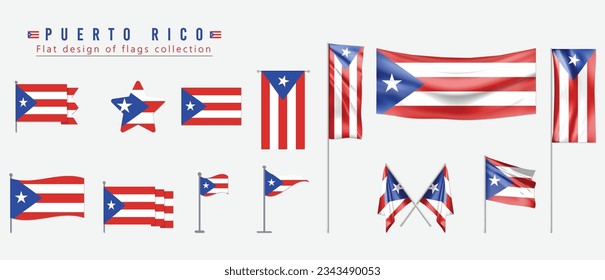 Puerto Rico flag set, flat design of flags collection
