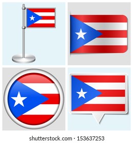 Puerto Rico flag - set of various sticker, button, label and flagstaff