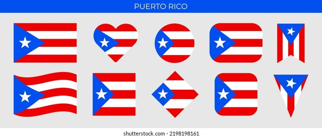 Puerto Rico flag set. Vector illustration isolated on white background