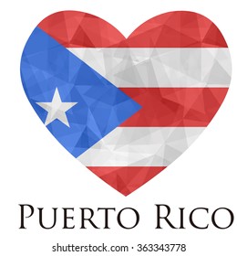 Puerto Rico flag shape heart in geometric rumpled triangular low poly origami style graphic illustration,mosaic polygonal style.Symbol of love to country.Retro or vintage style background.