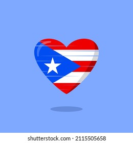 La bandera de Puerto Rico da forma a la ilustración del amor. Icono de amor de bandera flotante. Concepto de nacionalidad.