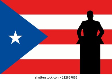 The Puerto Rico Flag with a Silhouette of a man giving a speech