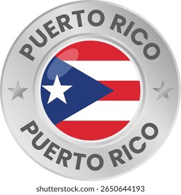Bandeira de Porto Rico em medalha de prata. Bandeira nacional no emblema do círculo de metal.
