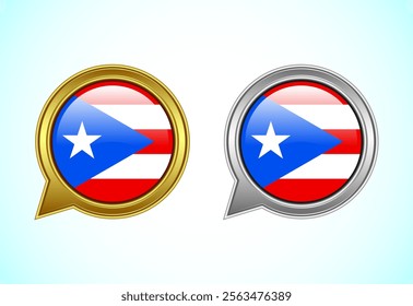 Puerto Rico flag speech bubble. Speaking flag icon in gold and silver color