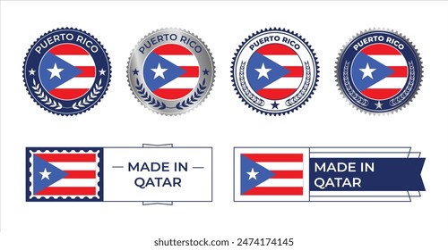 Puerto Rico Flag Stamp. Made in Stamp Isolated in White Background. Symbol, Vector, Icon, Illustration.