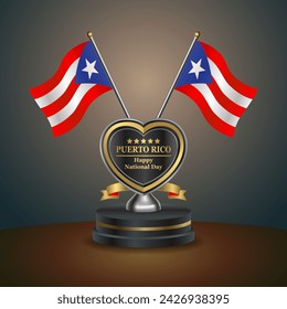 Puerto Rico flag in a stand on table. Vector Illustration